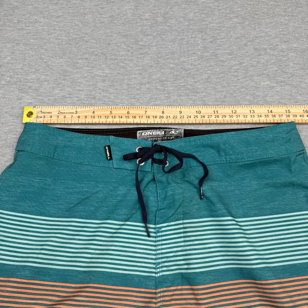 ONeill Hyperfreak Mens Board Shorts Teal Charcoal Striped Size 30 SP0106011